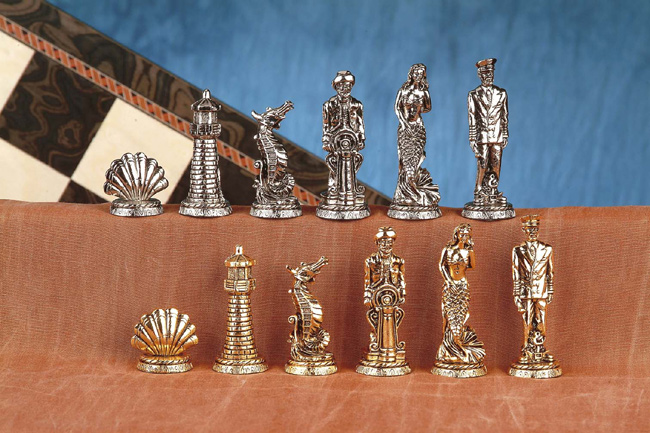 Nautical Pewter Chessmen Set.