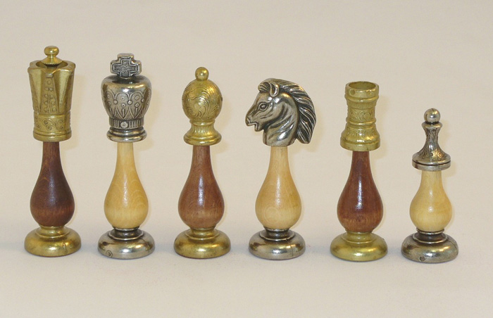 Arabescato Style Staunton Brass Wood Chess Pieces