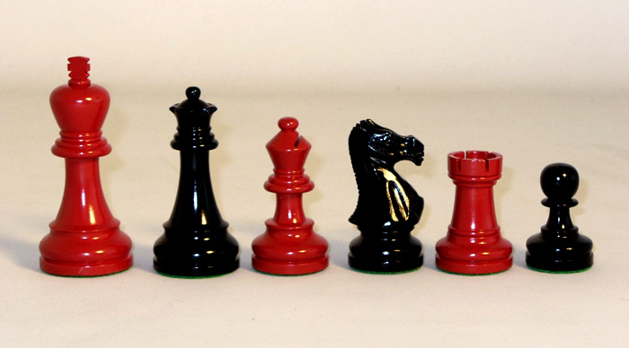 3 inch Staunton Black & Red Lacquered Grand King Staunton Chess Pieces