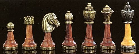 Classic Etched Brass Wood Staunton Chess Pieces