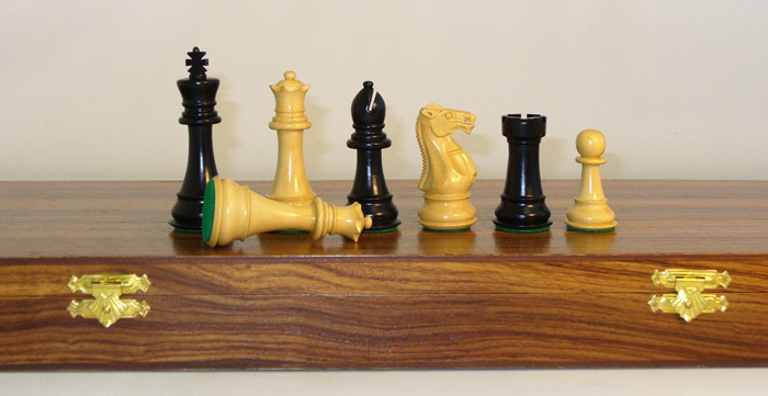 4 inch Imperial Double Weighted Ebonized Staunton Chess Pieces with Felted Slides