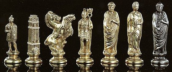 Julius Caesar Etched Brass Chess Pieces