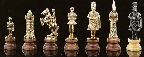 Camelot Theme Brass and  Wood Chess Pieces