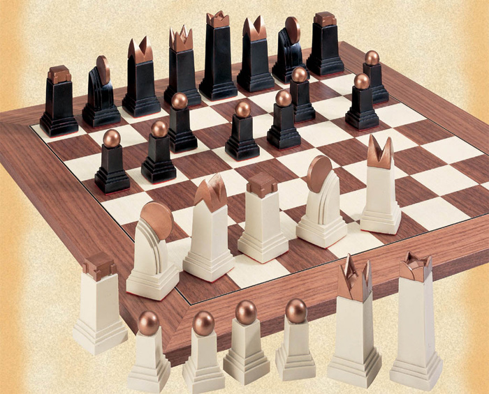 Polyresin Art Deco Chessmen Set.