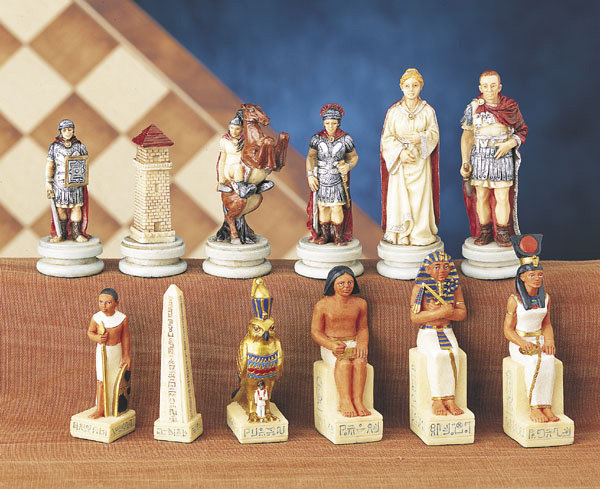 Hand Painted Poly Resin  Egyptian Chess Pieces