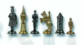 Gothic Brass & Metal Chessmen Set.