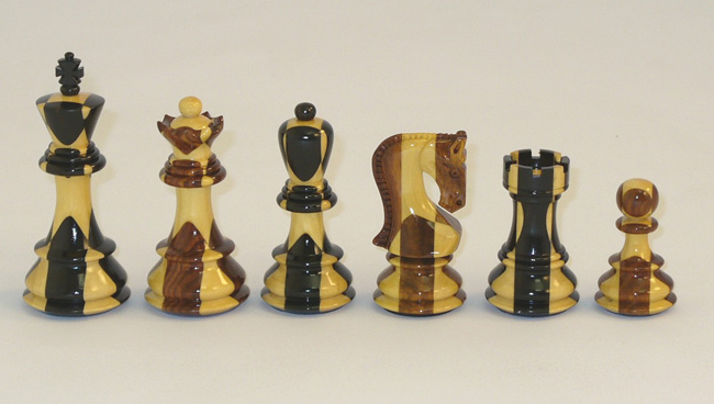 Russian Staunton Chess Pieces, Inlaid Sheesham With Ebony Lacquered Triple Weighted & leather Pads.