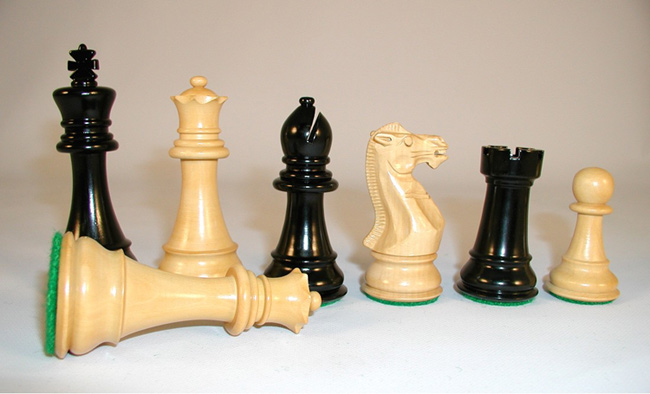 4  in. Old EnglishEbonized Boxwood Double Weighted Staunton Chess Pieces