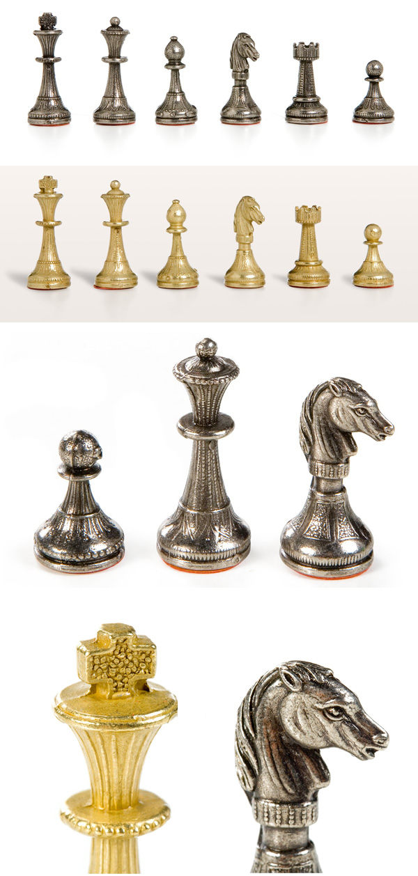 Florentine Staunton Brass & Silver Chessmen Set.