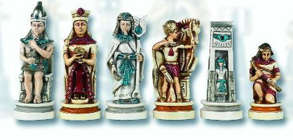 Collector's Edition Cleopatra The Queen of The Nile Oxo Teak Hand Painted Chessmen Set.