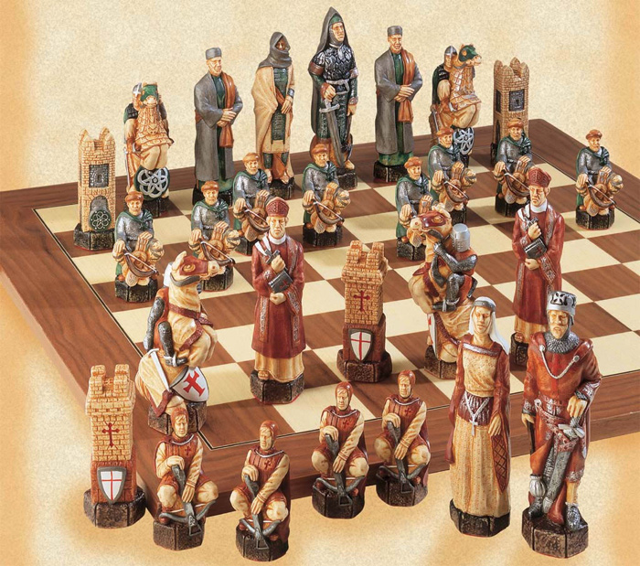 Handpainted Polyresin Crusades Chessmen Set.
