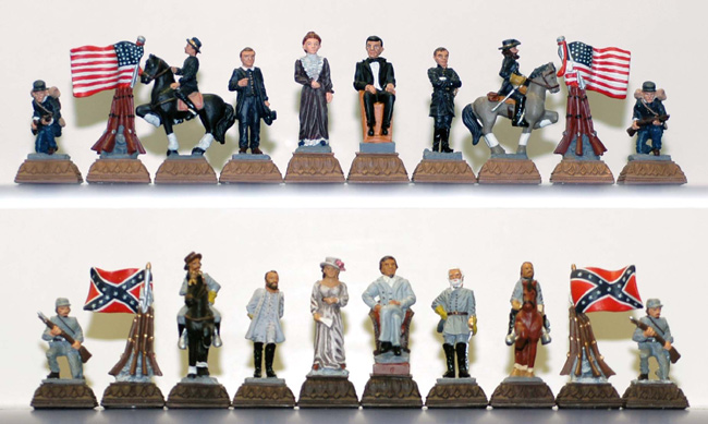 Handpainted White Metal Civil War Chessmen Set