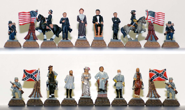 Handpainted White Metal Civil War Chessmen Set.