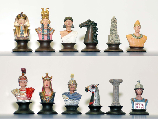 Egyptian White Metal Chessmen Set.