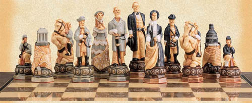 American Civil War Polyresin Hand Painted Chessmen Set.  