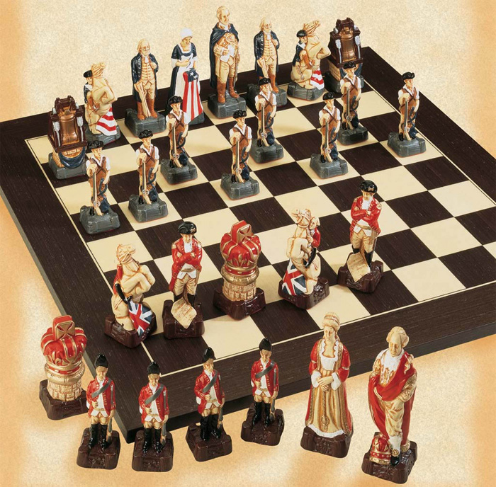 Polyresin American Revolutionary Hand Painted Chess Set. 