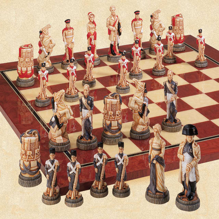 The Battle of Waterloo Handpainted Chessmen Set.