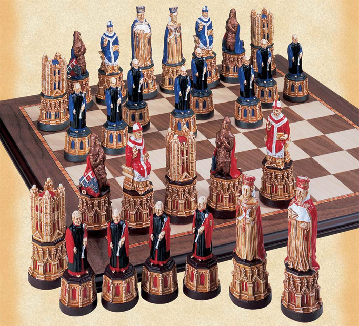 The Canterbury Cathedral Hanpainted Chessmen Set.