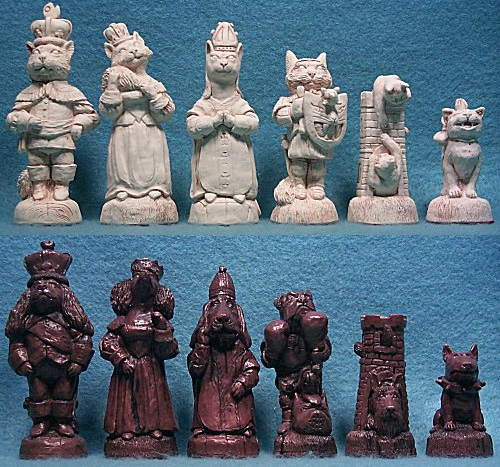 Cats and Dogs Crushed Stone Chessmen Set