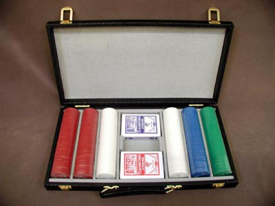 Texas Hold'em Poker Tournament Set -  300 Chips in Black Attache With Cards.