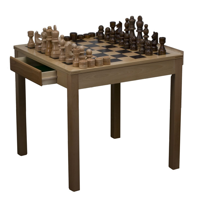 Full Size Indoor-Outdoor Chess Table with Giant Chess Pieces