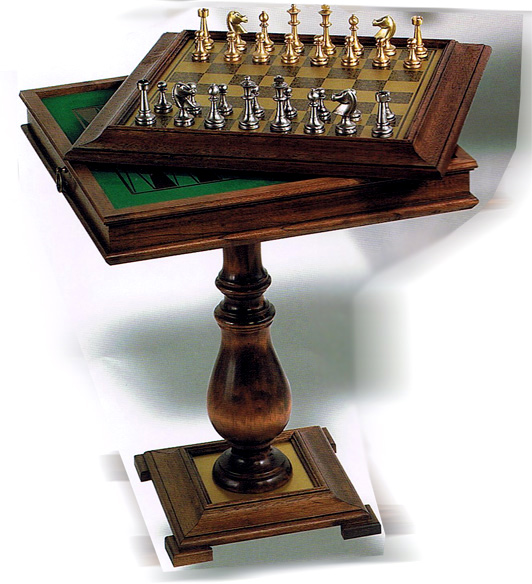 Pedestal Chess, Checkers & Backgammon Game Table with Antique Finish.