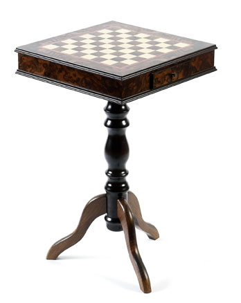 Maple & Walnut Pedestal Table with Inlaid Mosaic Border.