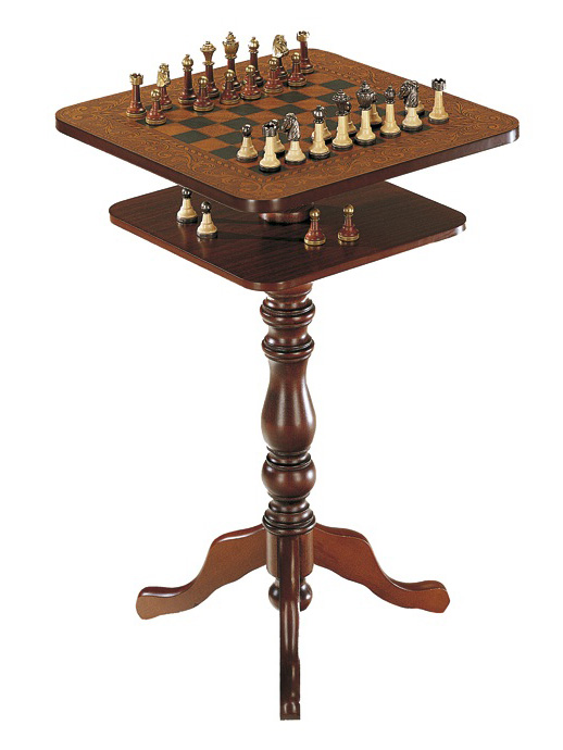 Italian Handmade Pertini Chess & Checkers Table with Lower Surface for Chess Pieces